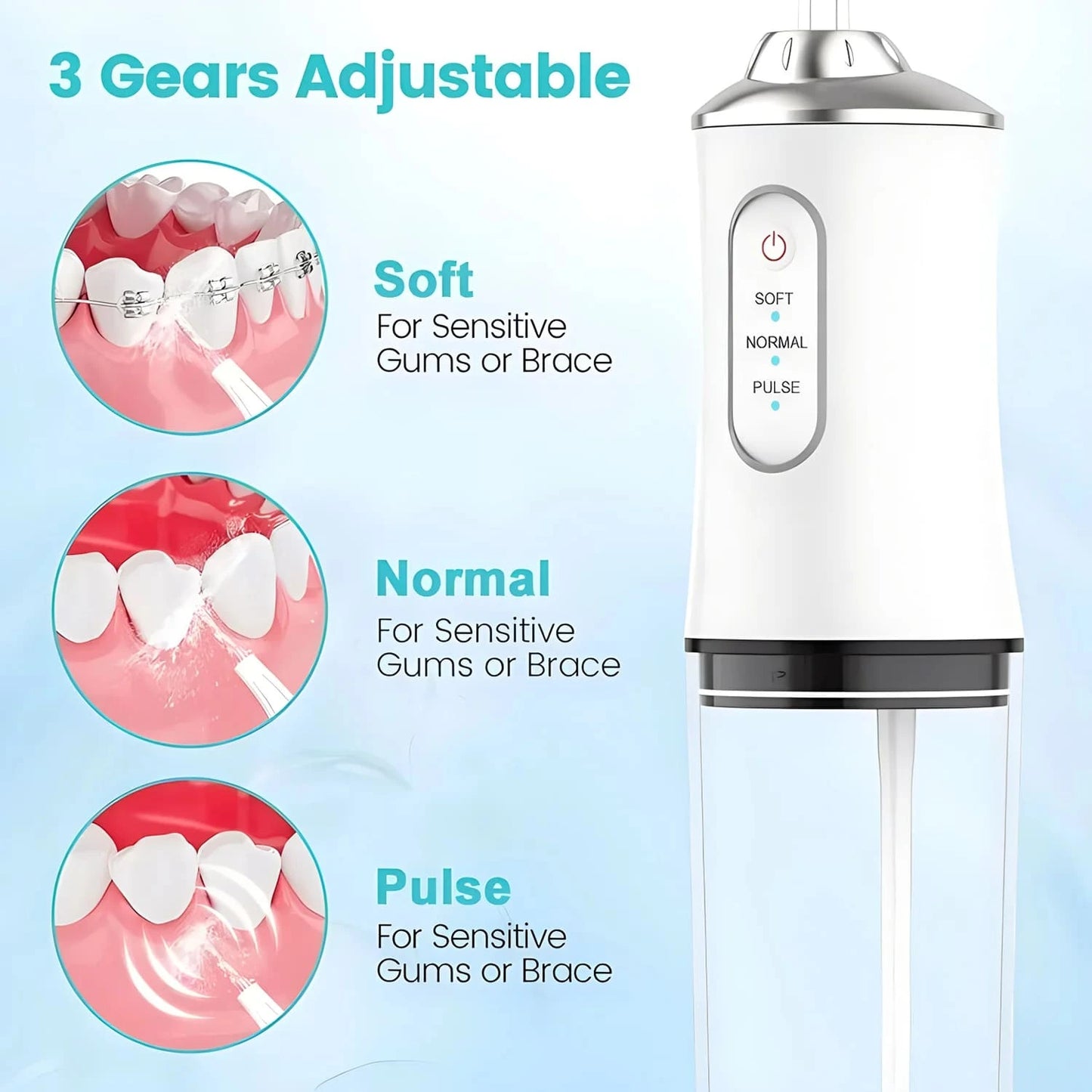 Aqua Clean - Irrigador Oral Impermeable Recargable Limpieza Dental Portátil con 3 Modos y Uso Doméstico